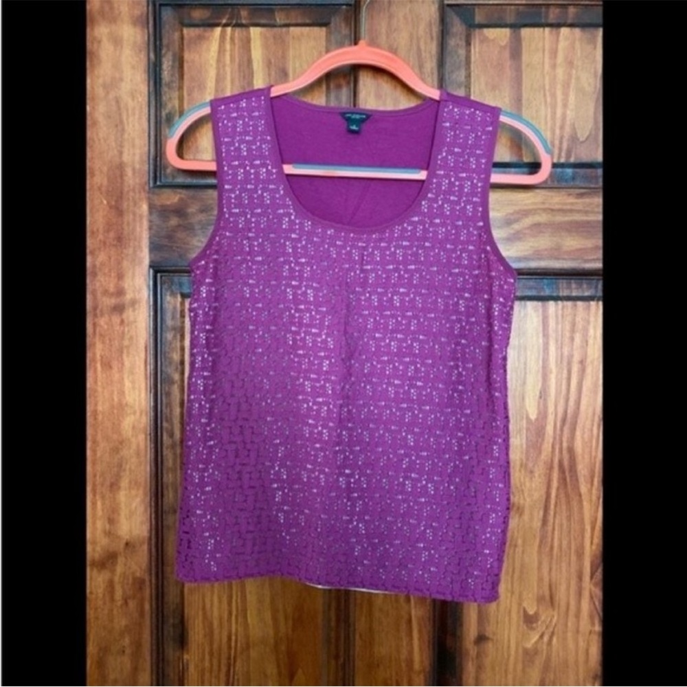 Ann Taylor Magenta Sleeveless Geometric Pattern Business Casual Blouse